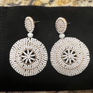 White beaded drop earrings